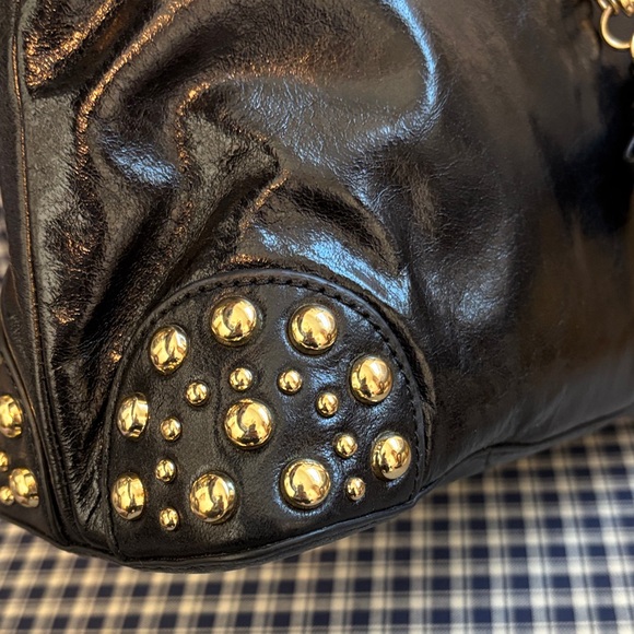 Badgley Mischka Belle black leather satchel with Gold Studs - Picture 10 of 14